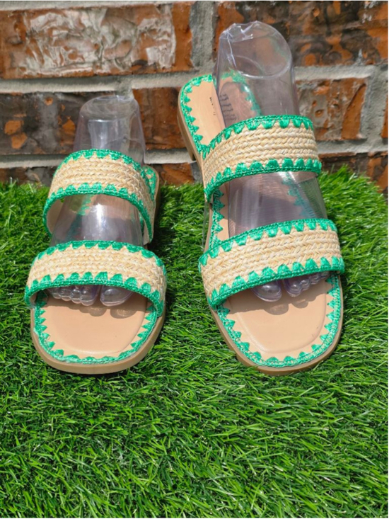 a.n.a Shoes - ANA Beige & Green Woven Slide Sandals Women’s Size 10